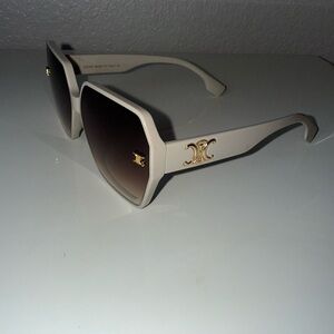 Celine Cream Sunglasses with Gold Logo Accent
